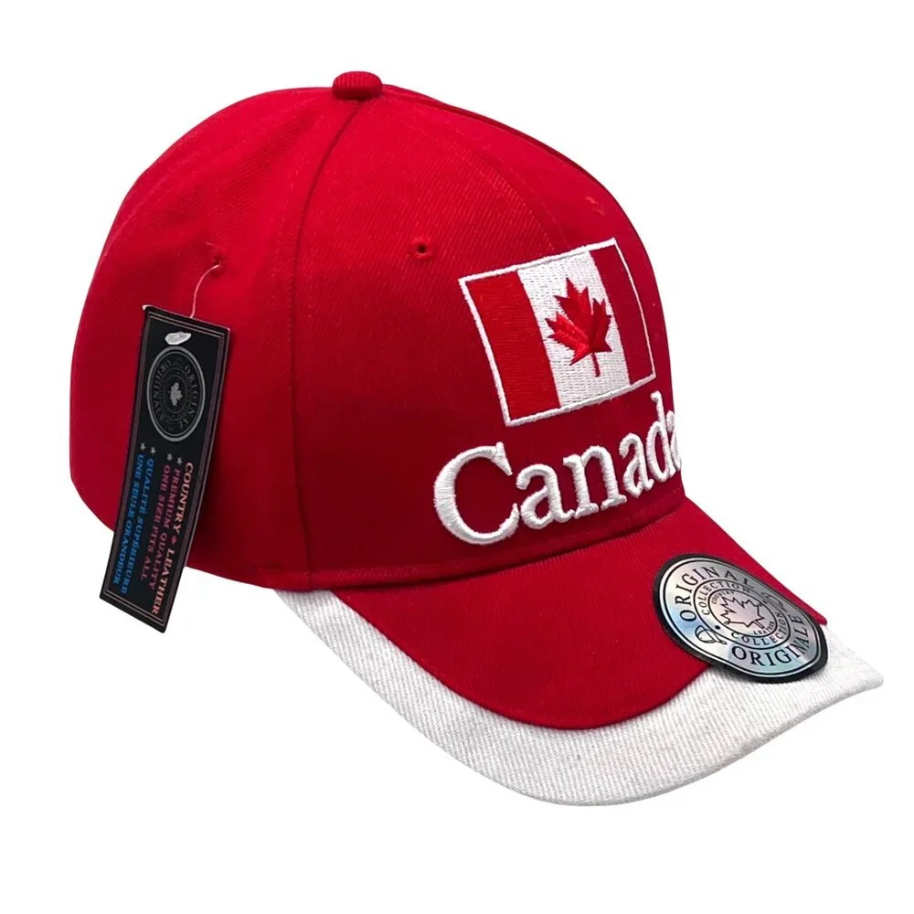 Canada Flag Embroidered Baseball Cap Hat Red White New Country Leather Brand - Picture 7 of 16